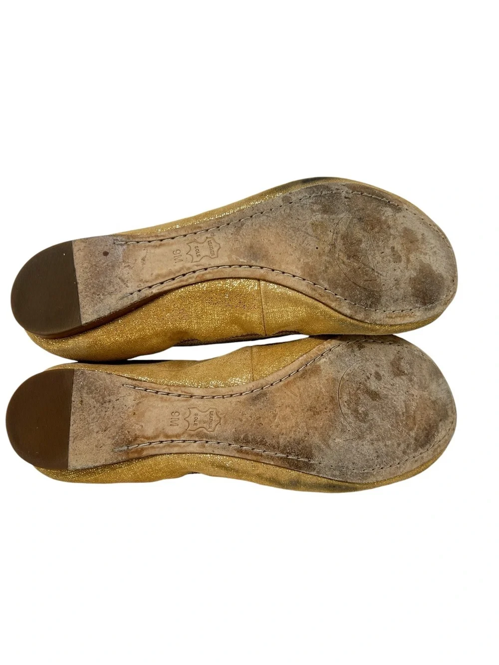 Tory Burch Shimmery Gold Logo Ballet Flats